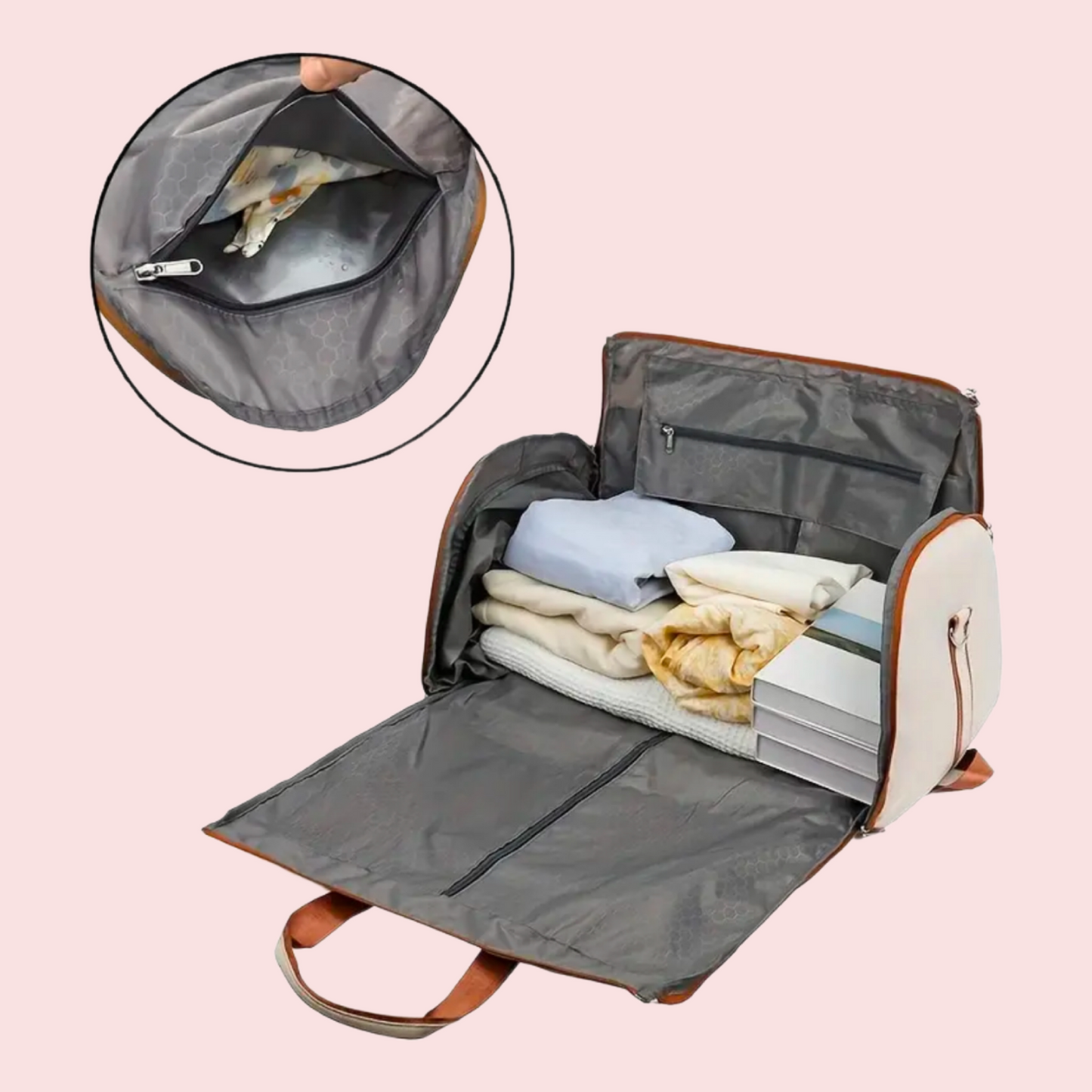 Sac de voyage innovant et tendance MODULEVA avec rangement dans la doublure - coloris beige