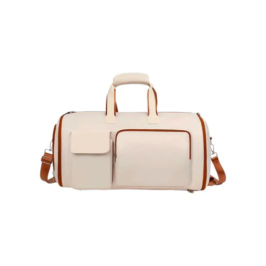 Sac de voyage Moduleva beige – sac cabine élégant et pratique. Rangement vêtements dans la doublure, format avion, gain de place et économique.